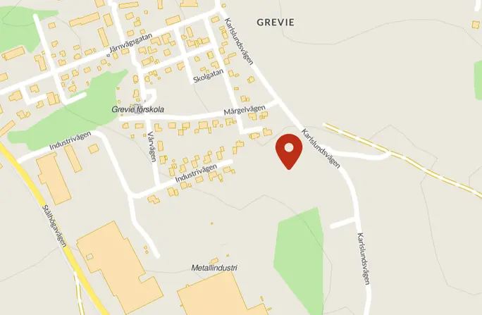 Karta över Grevie som visar vart det nya boendet ska byggas. 